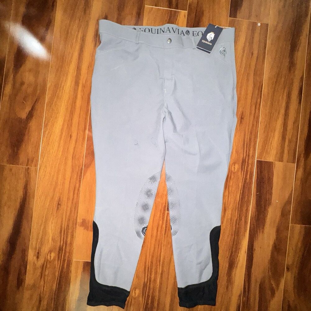 Equinavia Erik Mens Knee Patch Breeches 36 Steel Grey Riding Pants NWT